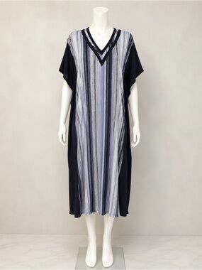 Simply Vera Vera Wang Striped Caftan Dress V Neck Pockets Large